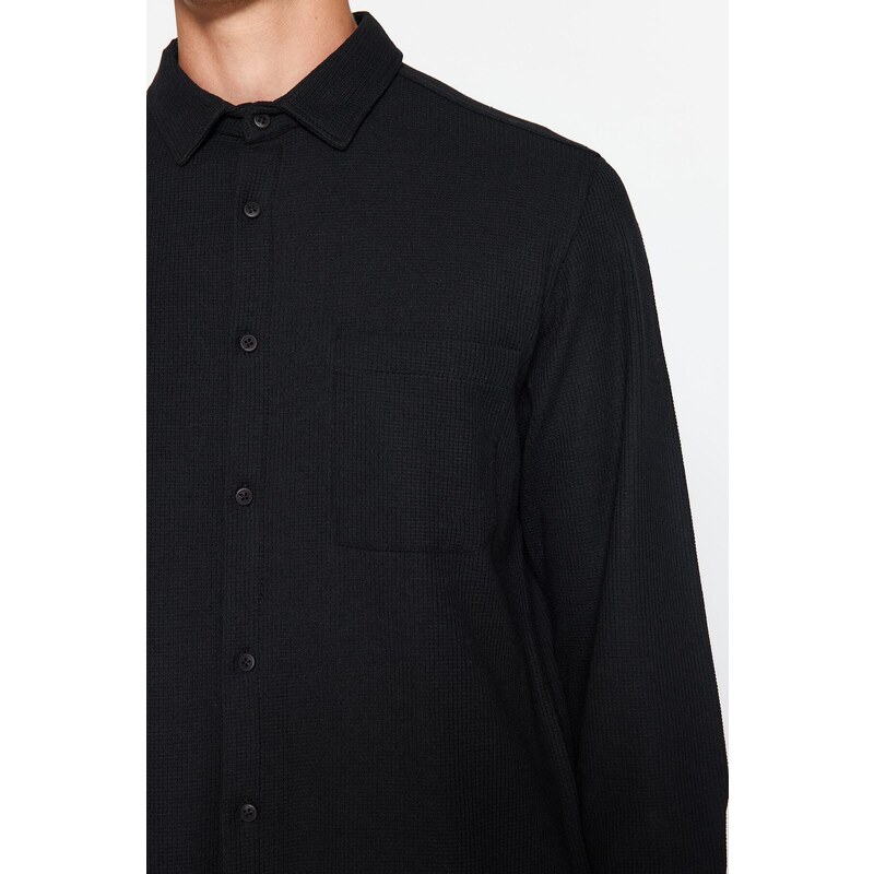 Trendyol Black Regular Fit Waffle Textured Knitted Shirt