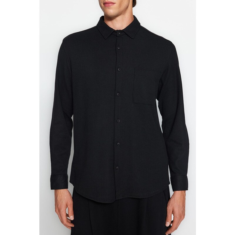 Trendyol Black Regular Fit Waffle Textured Knitted Shirt