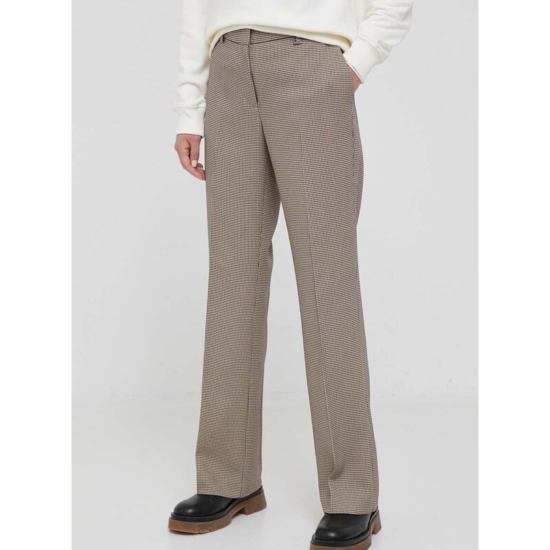 Kalhoty Dkny dámské, béžová barva, jednoduché, high waist