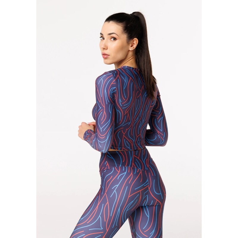 Bittersweet Paris Woman's Lines Gaia Longsleeve Top GLT-C-Print BSP1452 Dark Navy Blue