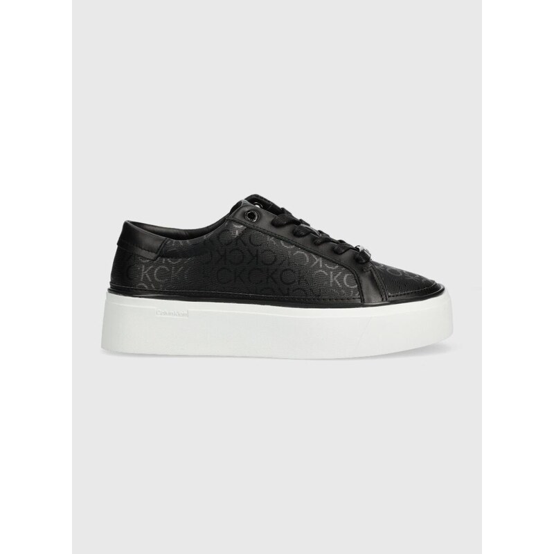 Sneakers boty Calvin Klein FLATFORM CUPSOLE LACE UP-EPI MN černá barva, HW0HW01670