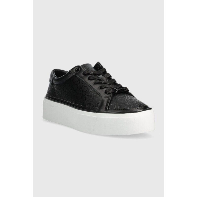 Sneakers boty Calvin Klein FLATFORM CUPSOLE LACE UP-EPI MN černá barva, HW0HW01670