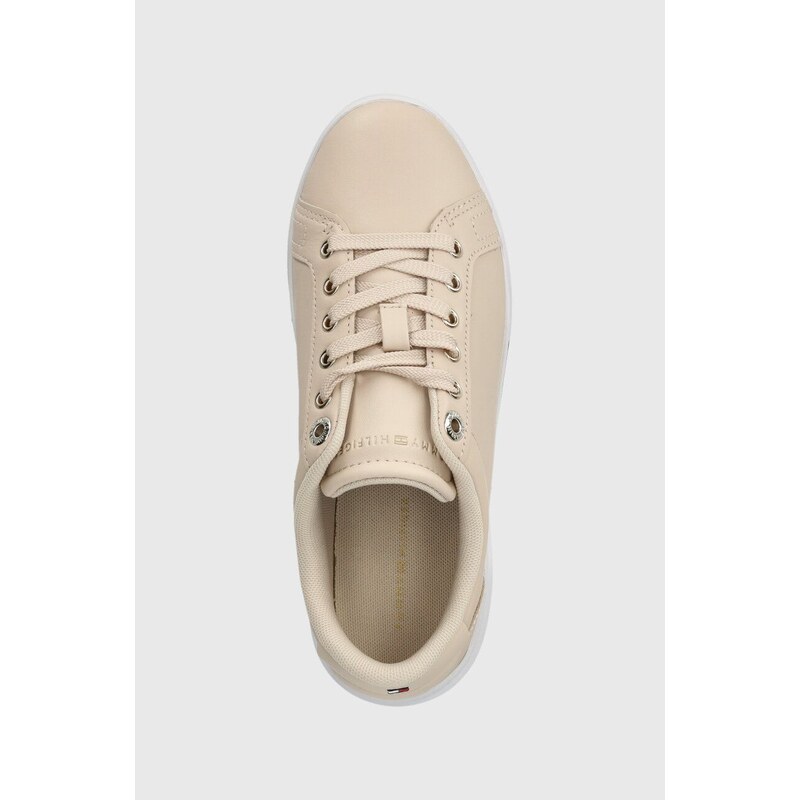 Kožené sneakers boty Tommy Hilfiger GOLDEN HW COURT SNEAKER béžová barva, FW0FW07560