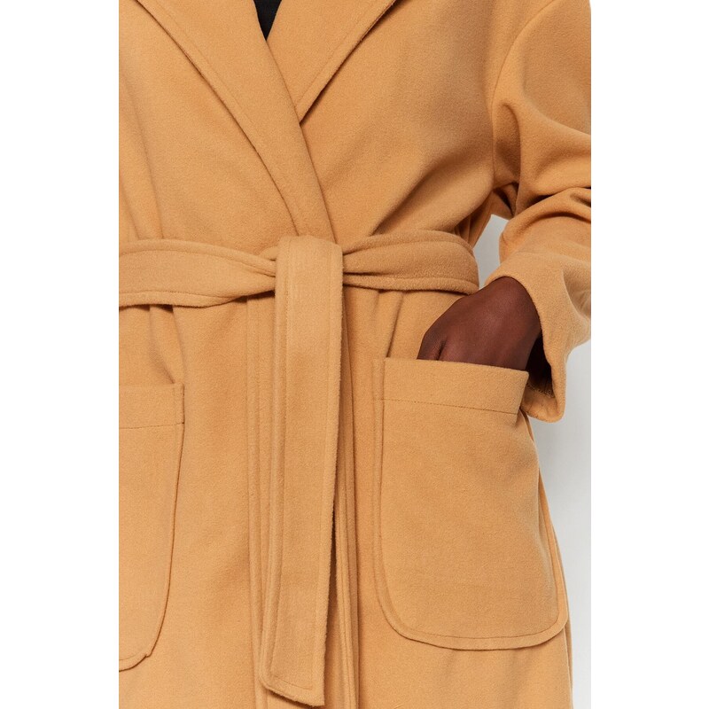 Trendyol Camel Belted Long Stamped Coat