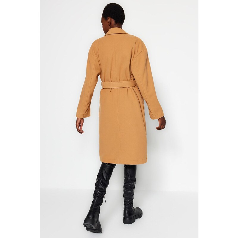 Trendyol Camel Belted Long Stamped Coat