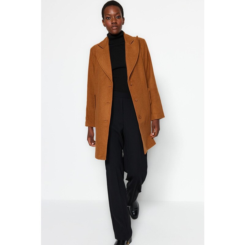 Trendyol Camel Premium Oversize Wide Cut Stamped Coat