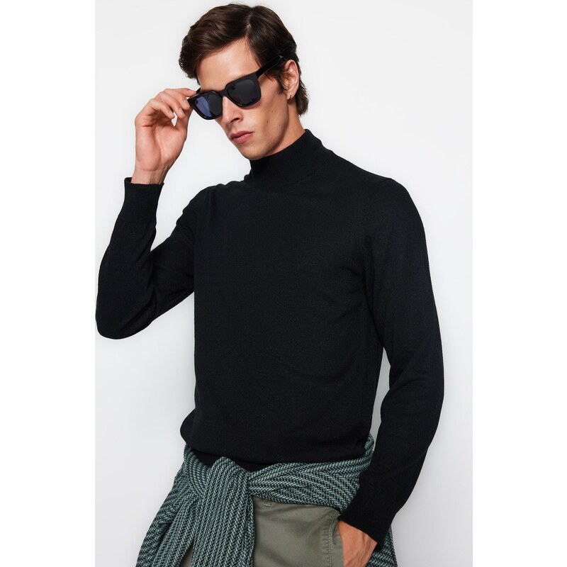 Trendyol Black Slim Fit Half Turtleneck Basic Knitwear Sweater