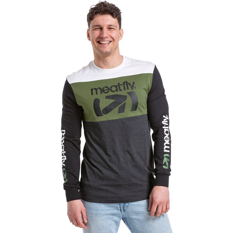 Meatfly pánské tričko s dlouhým rukávem Judgement Olive/Charcoal Heather | Zelená