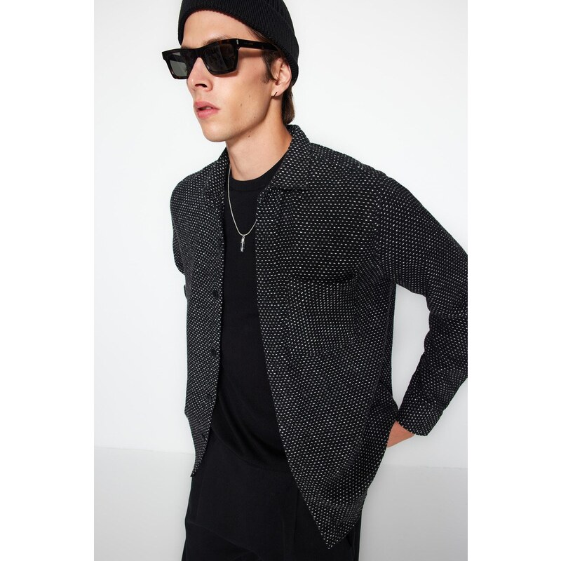 Trendyol Black Regular Fit Textured Shirt Collar Label Detailed Shirt Jacket