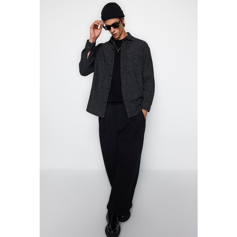 Trendyol Black Regular Fit Textured Shirt Collar Label Detailed Shirt Jacket