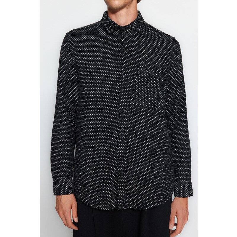 Trendyol Black Regular Fit Textured Shirt Collar Label Detailed Shirt Jacket