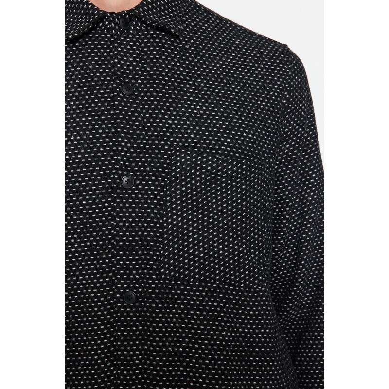 Trendyol Black Regular Fit Textured Shirt Collar Label Detailed Shirt Jacket