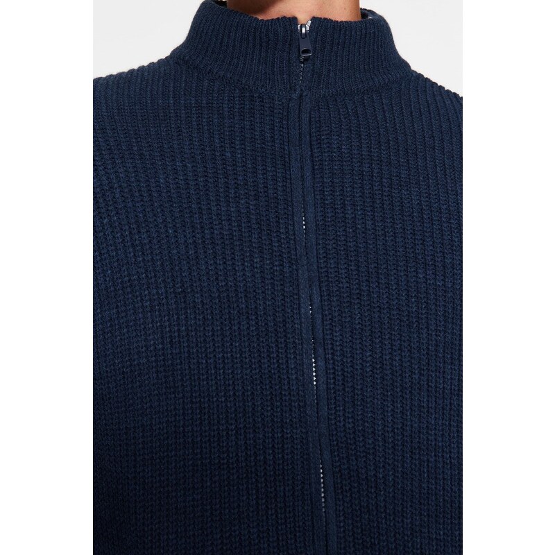 Trendyol Indigo Regular Fit Zippered Pocket Basic Anti-pilling Knitwear Cardigan