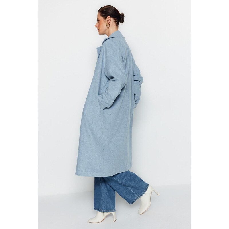 Trendyol Blue Oversized Wide Cut Long Wool Cachet Coat