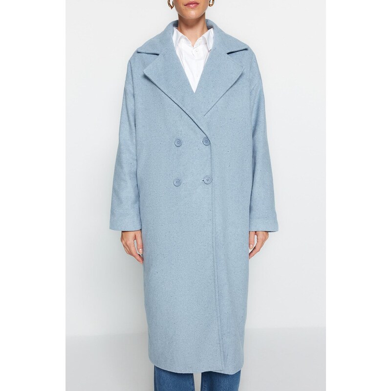 Trendyol Blue Oversized Wide Cut Long Wool Cachet Coat