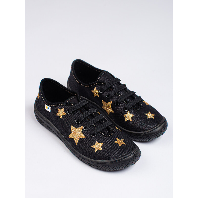 Shelvt Slip-on black children's sneakers with 3F stars