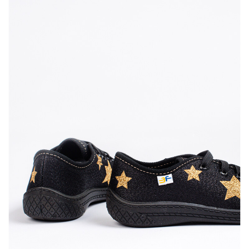 Shelvt Slip-on black children's sneakers with 3F stars