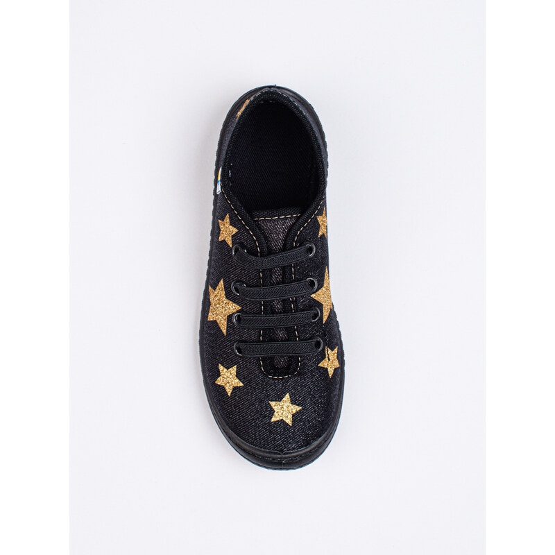 Shelvt Slip-on black children's sneakers with 3F stars