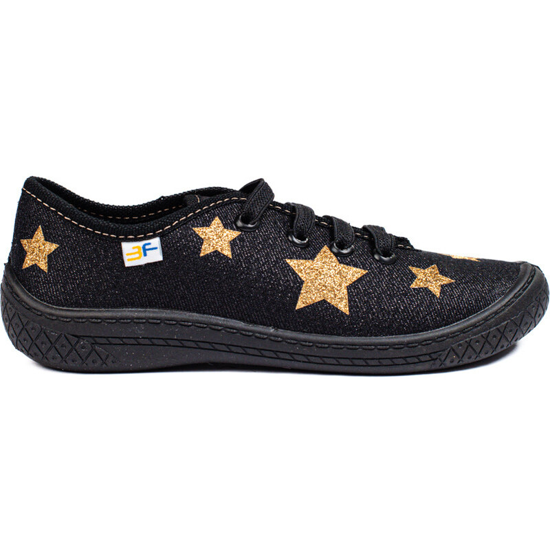Shelvt Slip-on black children's sneakers with 3F stars