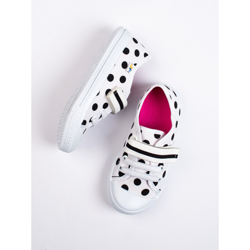 Shelvt White girls' polka dot sneakers 3F