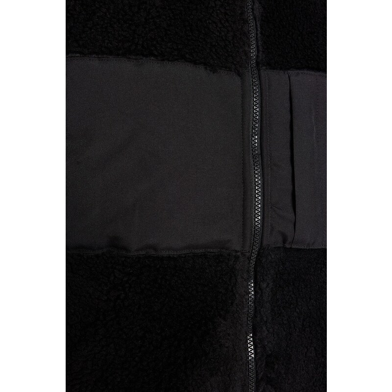 Trendyol Black Regular Fit High Neck Fabric Block Plush Vest