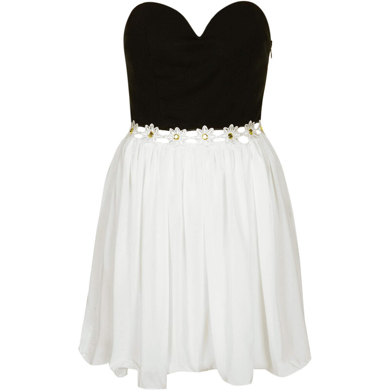Topshop **Black and White Strapless Embellished Waist Dress by Rare