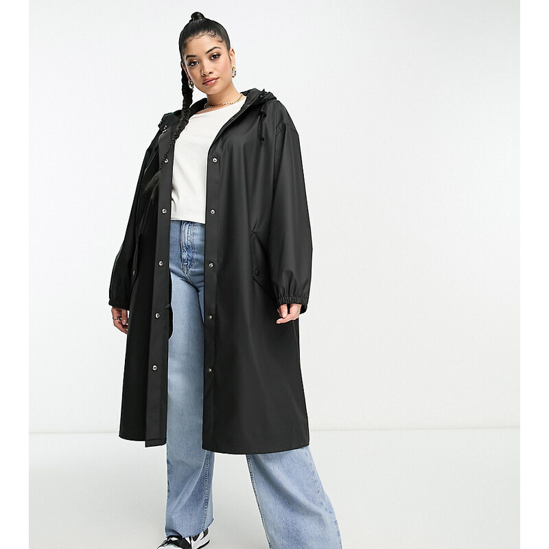 ASOS Curve ASOS DESIGN Curve rubberised rain parka coat in black 100053856