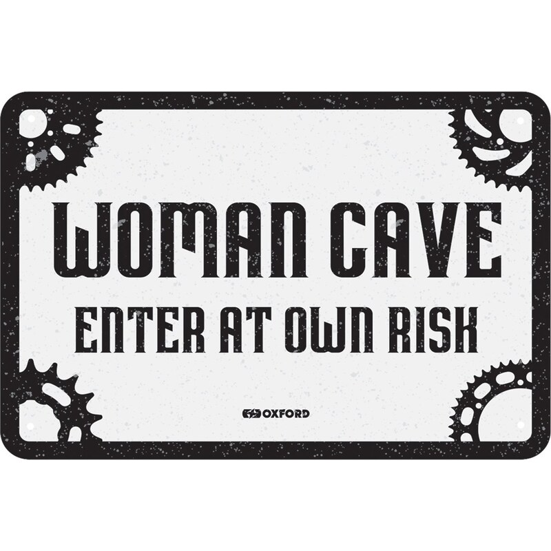 Plechová cedule WOMAN CAVE OXFORD (černá/bílá, rozměr 30 x 20 cm)