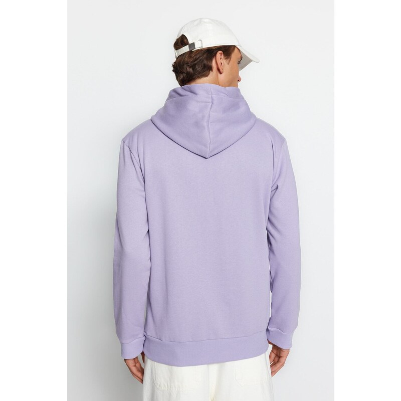 Trendyol Lilac Men's Regular/Normal Fit Hooded Text Printed Sweatshirt