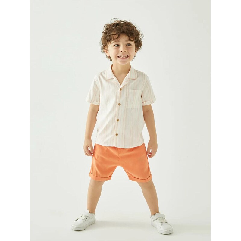 LC Waikiki LCW Baby Short Sleeve Striped Baby Boy Shirt and Shorts 2-Set
