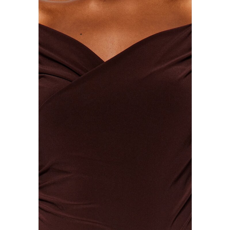 Trendyol Brown Padded Drape Detailed Fitted/Sleepy, Flexible Knitted Bodysuit