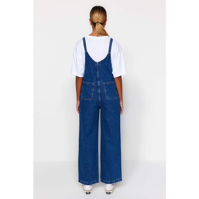 Trendyol Dark Blue Denim Overalls Jumpsuit