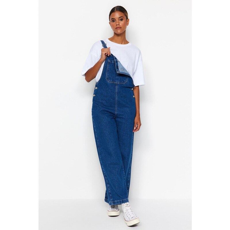 Trendyol Dark Blue Denim Overalls Jumpsuit