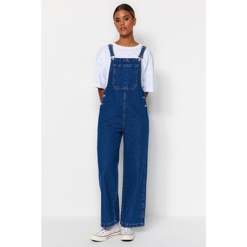 Trendyol Dark Blue Denim Overalls Jumpsuit