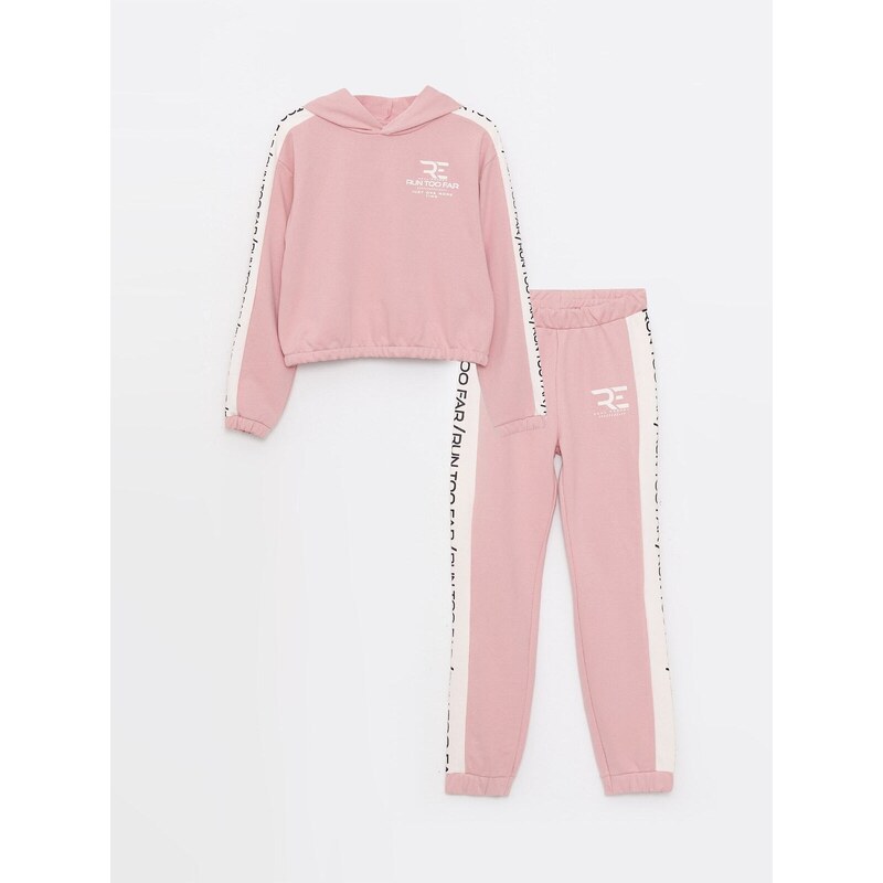 LC Waikiki Girls Hooded Printed Long Sleeve Sweatshirt And Sweatpants