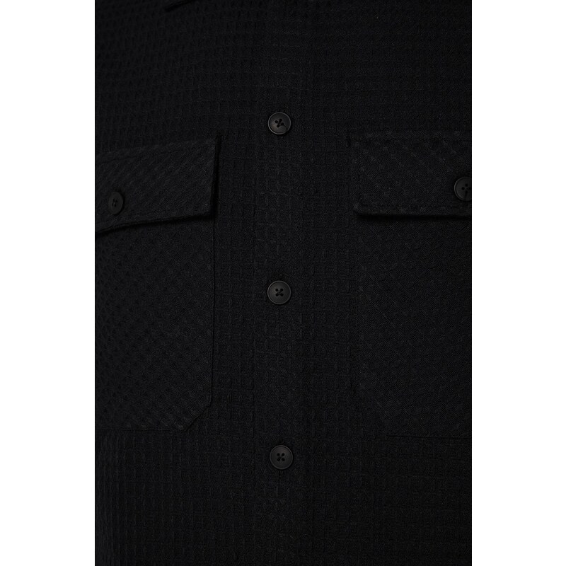 Trendyol Men's Black Regular Fit Shirt Collar Waffle Textured Shirt Jacket with Pocket