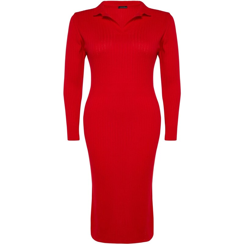 Trendyol Curve Red Polo Neck Knitwear Dress