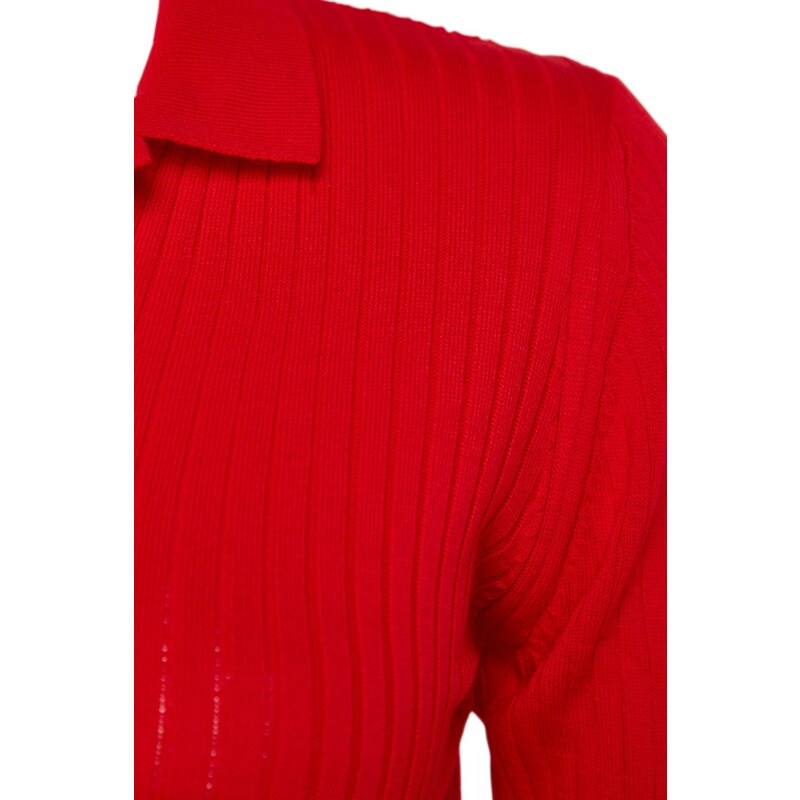 Trendyol Curve Red Polo Neck Knitwear Dress