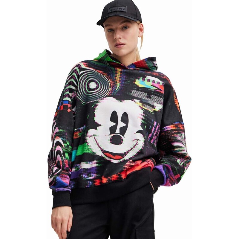 Bavlněná mikina Desigual x Disney dámská, černá barva, vzorovaná