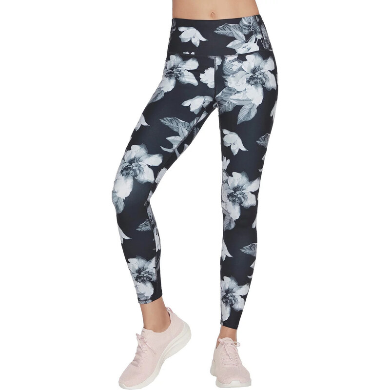 ČERNÉ KVĚTOVANÉ LEGÍNY SKECHERS GO SCULPT MAGNOLIA DREAMS HW LEGGING Květinový vzor