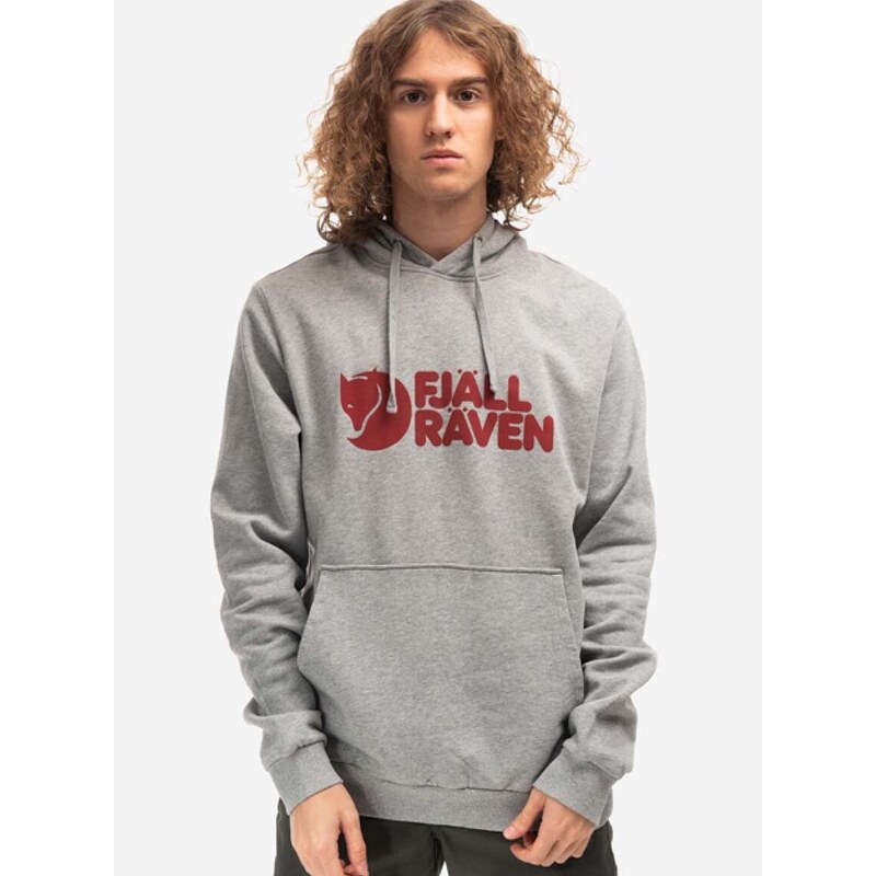 Bavlněná mikina Fjallraven Logo Hoodie F84144 020-999 pánská, šedá barva, s kapucí, vzorovaná