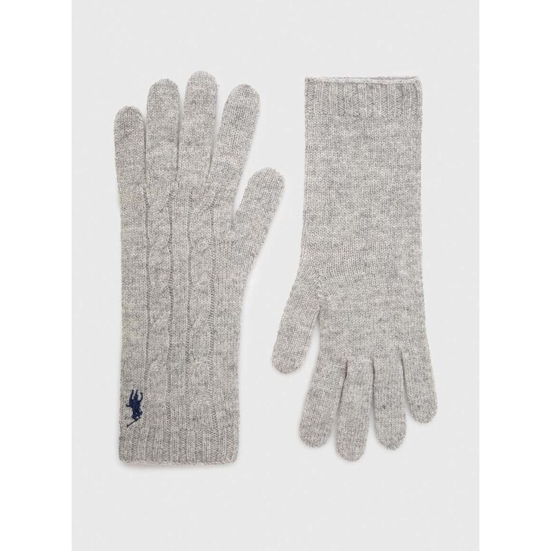 Vlněné rukavice Polo Ralph Lauren šedá barva