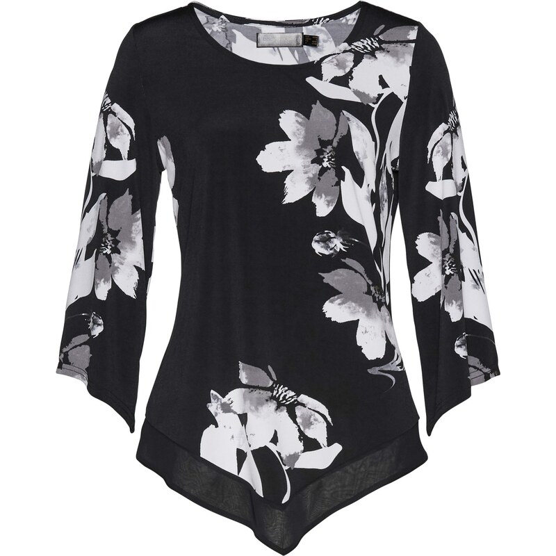 bonprix Tričková tunika s květovým vzorem Černá