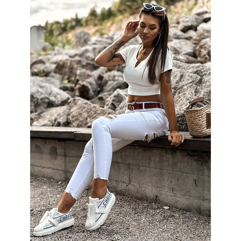 Fashionhunters MAYFLIES Ecru basic vykrojený žebrovaný top