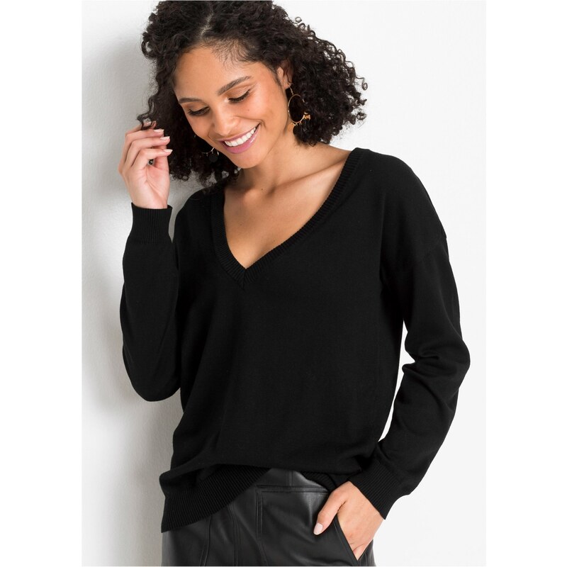 bonprix Oversize svetr ze směsi s viskózou černá Žena 86411835