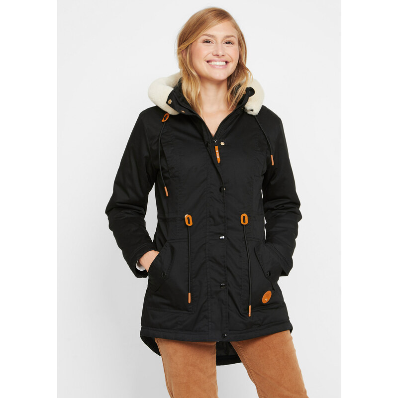 bonprix Vatovaná parka s umělou kožešinou černá Žena 114419306