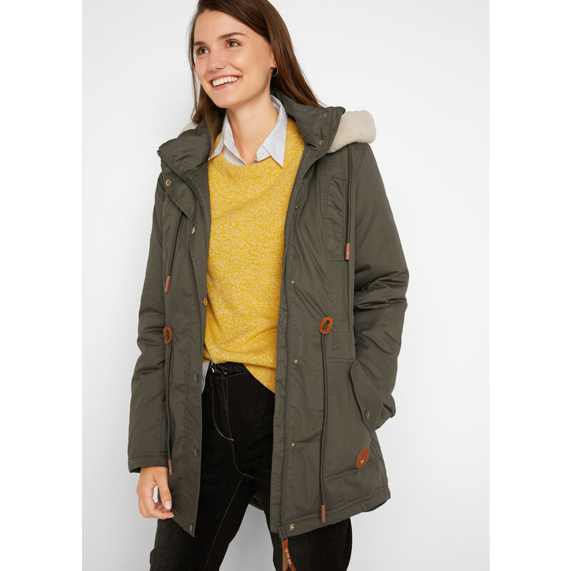 bonprix Vatovaná parka s umělou kožešinou zelená Žena 63761754