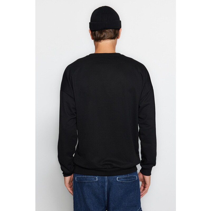 Trendyol Black Oversize/Wide-Fit Crew Neck Rock Theme Sweatshirt