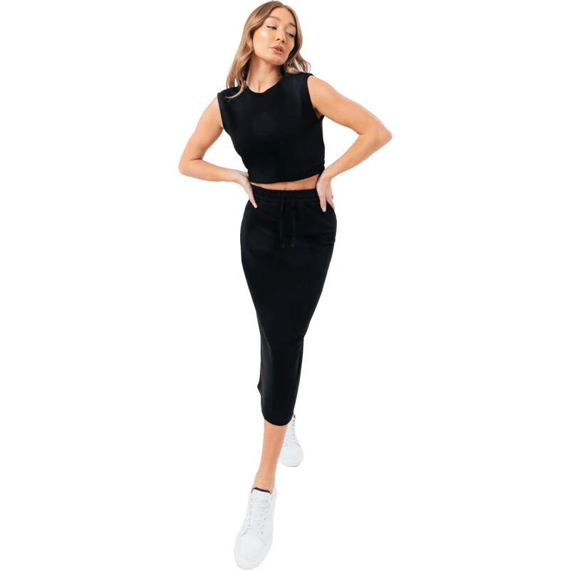 BASIC Černá dámská souprava sukně a topu Justhype Sweat Midi