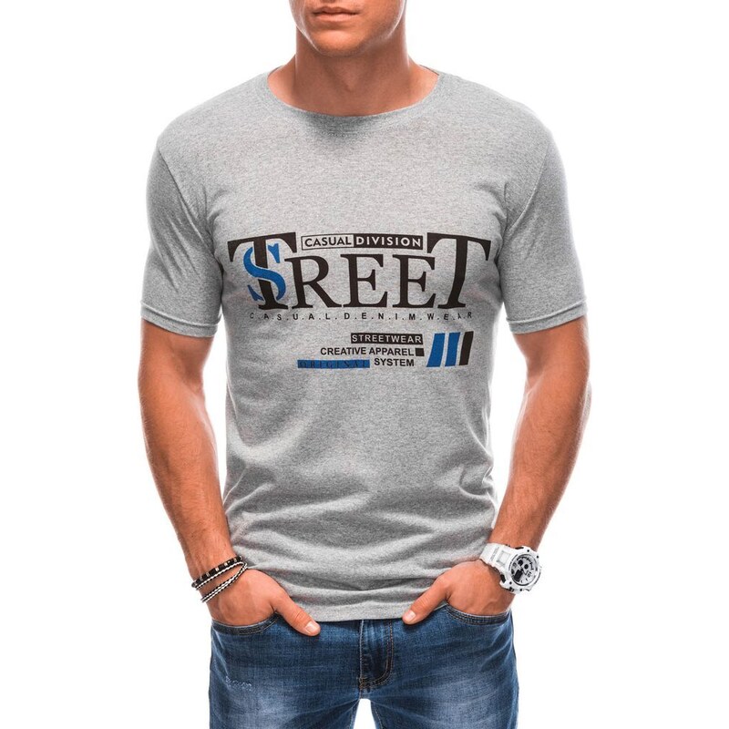 Buďchlap Jedinečné šedé tričko s nápisem street S1894